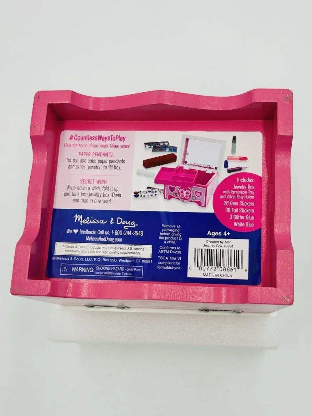 Melissa and Doug Jewelry Box Container Small Pink Felt Lined 6.5 x 5.5 x 4.5